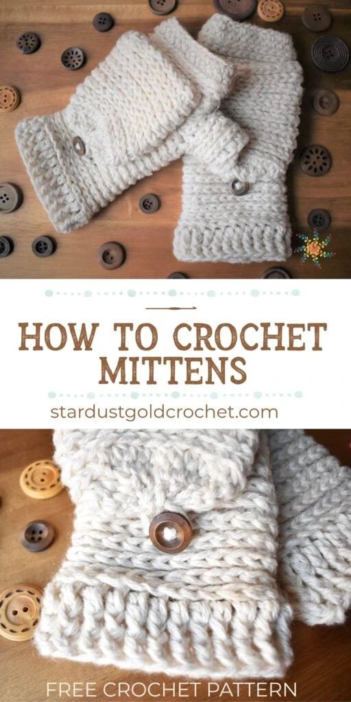 a crocheted scarf with buttons on it and the text, baby star mittens