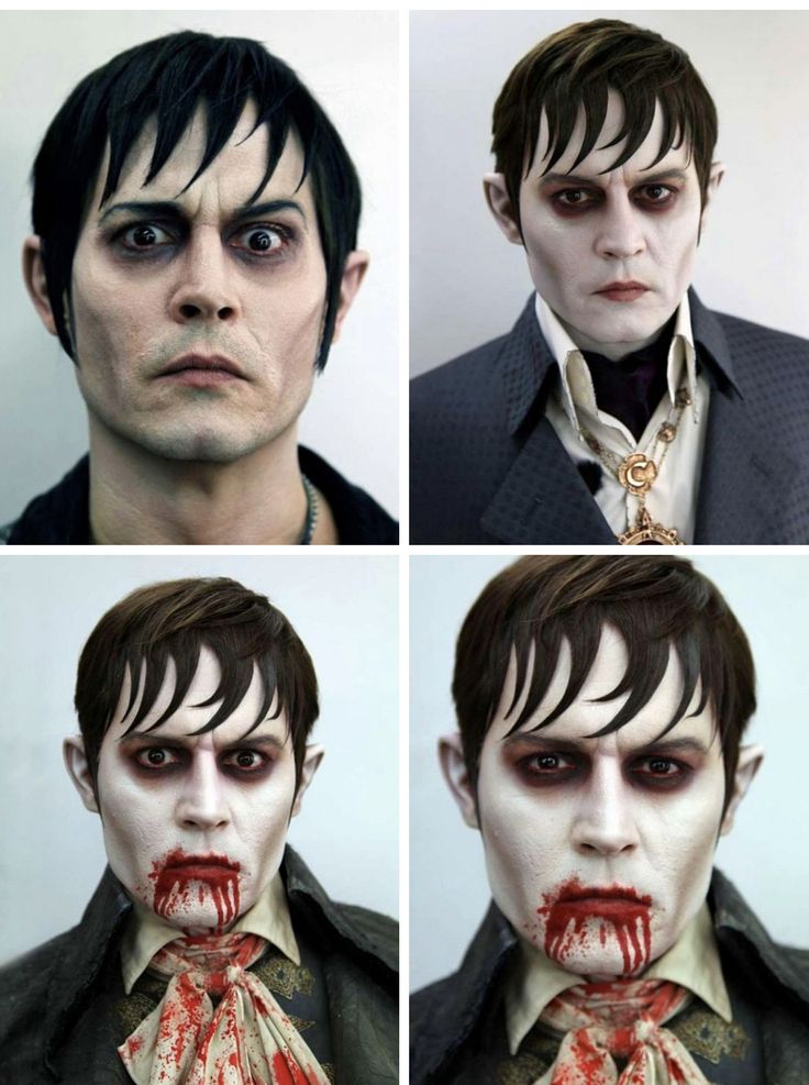 four different pictures of the same man with blood on his face and neck, from top to bottom