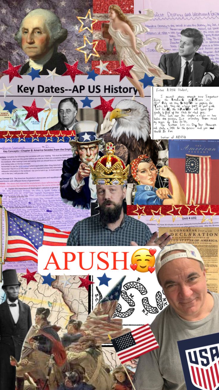 the collage has many different pictures and words on it, including an american flag