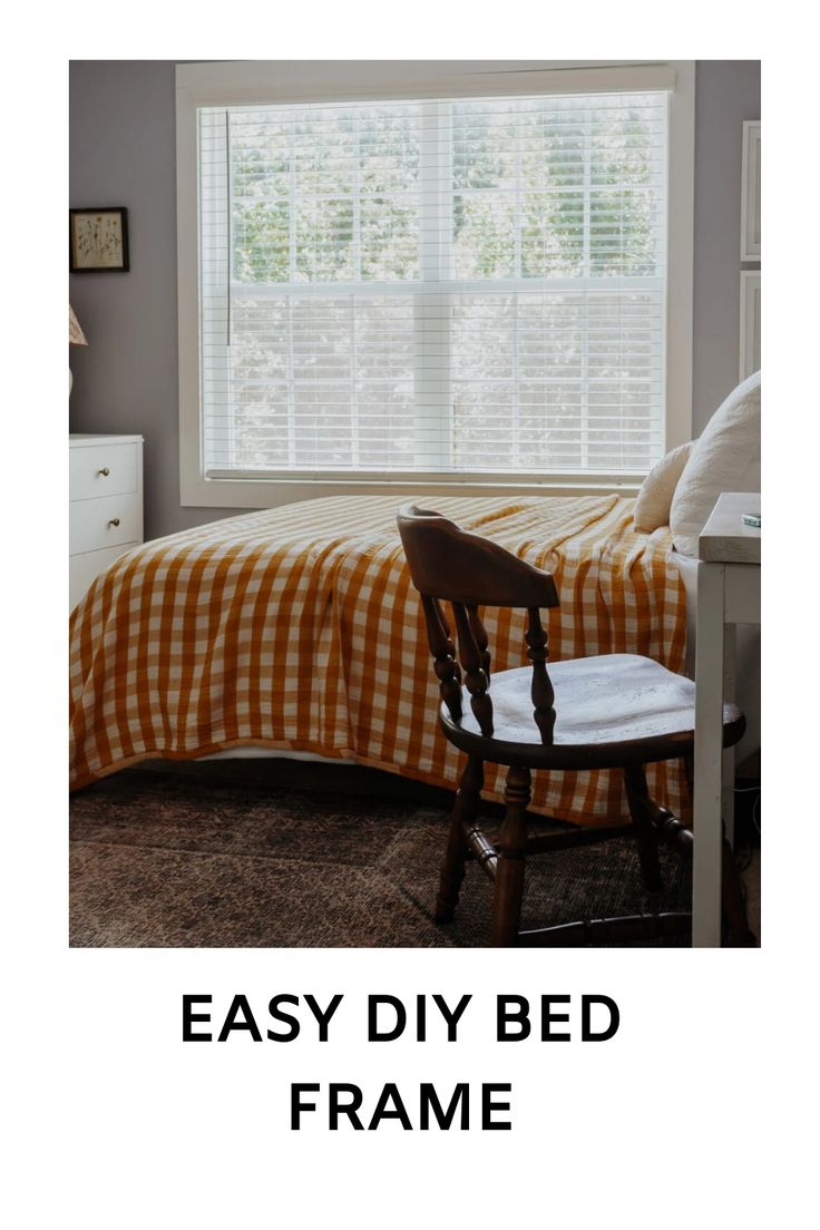 an easy diy bed frame is shown in this bedroom with the text, easy diy bed frame