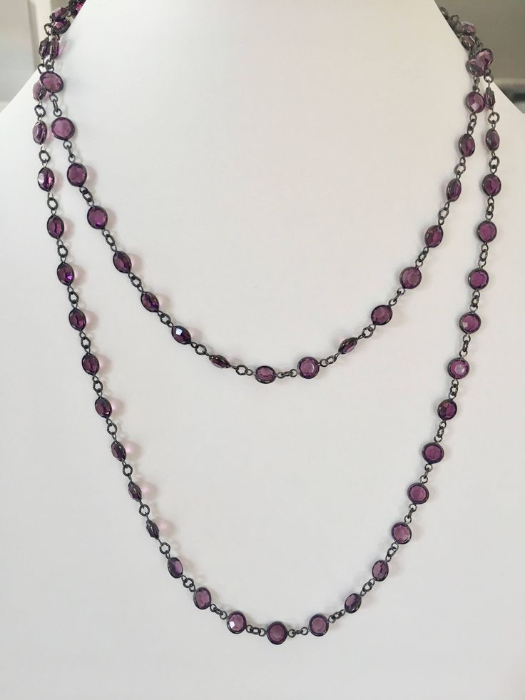 "Vintage Swarovski Necklace, Vintage Amethyst Necklace, Swarovski Crystal Necklace, Lucy Isaacs, Crystal Necklace, Handmade Jewelry Only 2 left This elegant deep purple amethyst vintage Swarovski crystal necklace is stunning. It is classic and elegant. This is a very long necklace that measures 42\" in length. It can be worn as a single long length necklace or it can be worn doubled. The signed chain has a spring ring closure. This piece can be worn for any occasion, day or evening and would mak Vintage Necklace Antiques, Whimsigoth Jewelry, Long Drop Necklace, Purple Crystal Necklace, Jewelry Long Necklace, Indie Jewelry, Necklace Swarovski, Length Necklace, Necklace Accessories