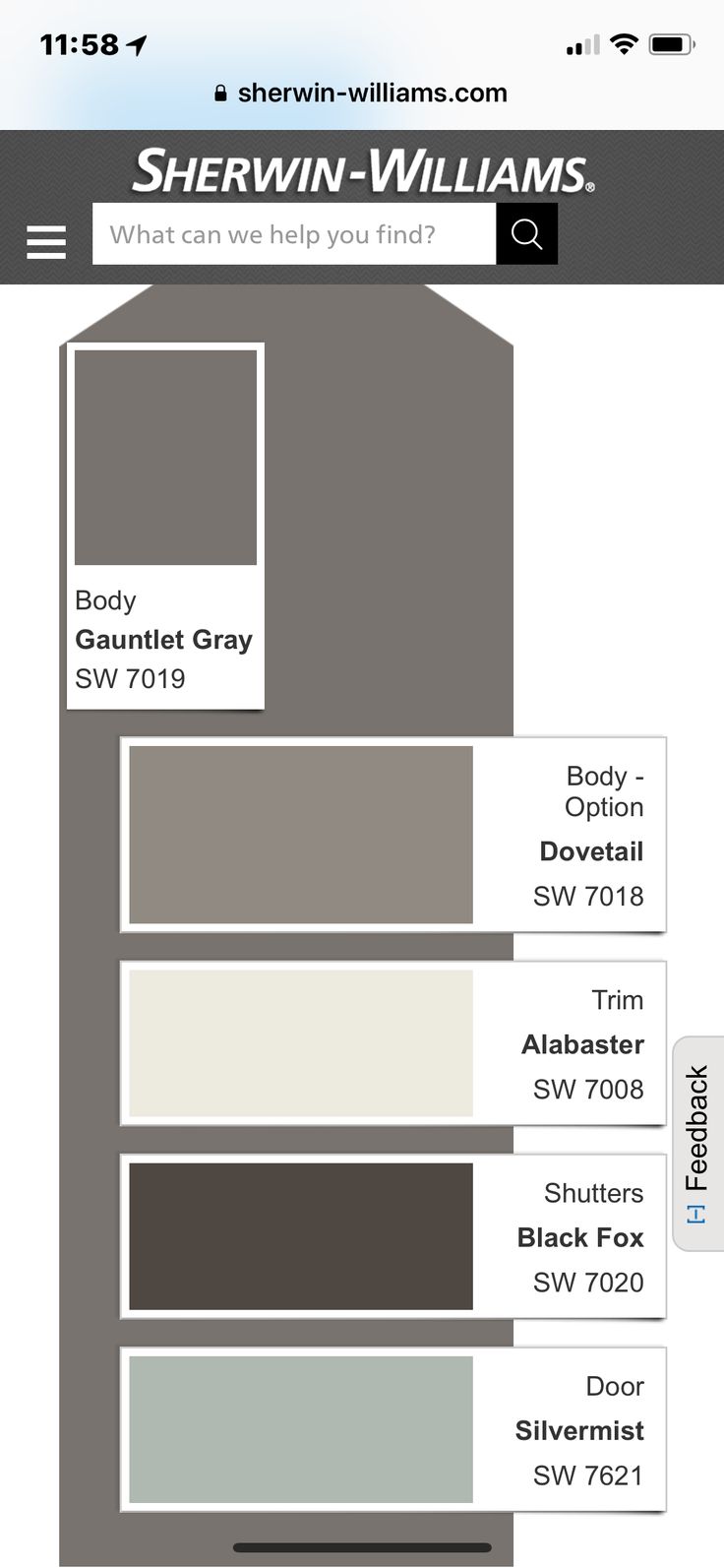 the color scheme for sherylin williams's paint swatches is shown in gray and