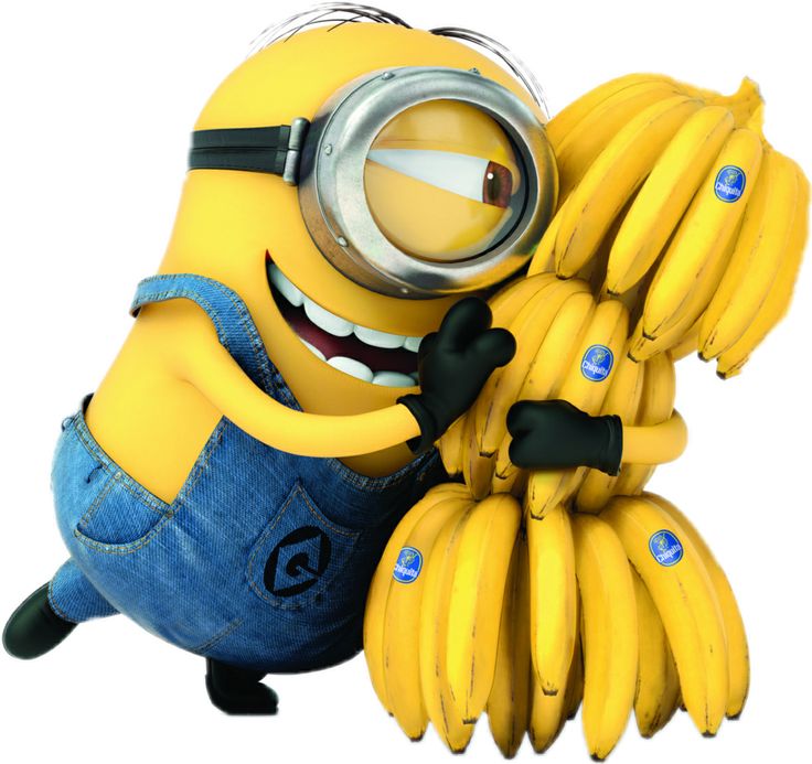 a cartoon minion holding bunches of bananas