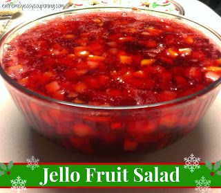 a glass bowl filled with jello fruit salad