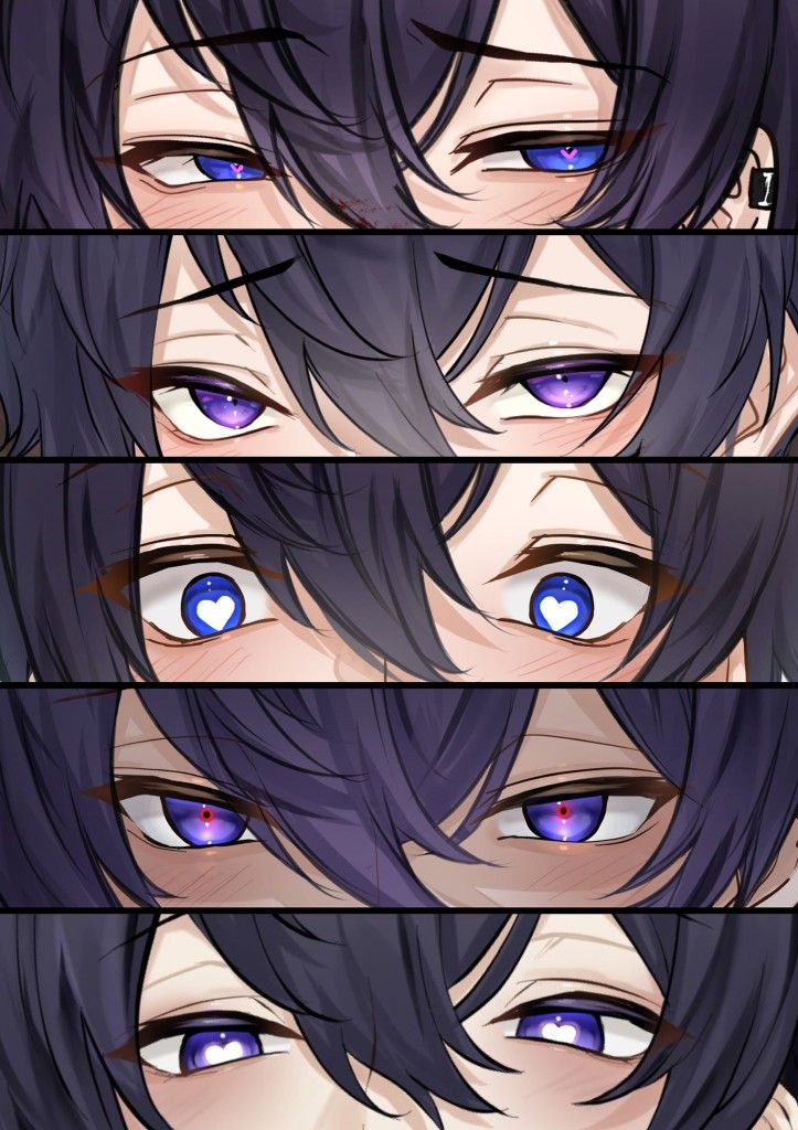 an anime character's eyes and hair are shown in different stages of being drawn