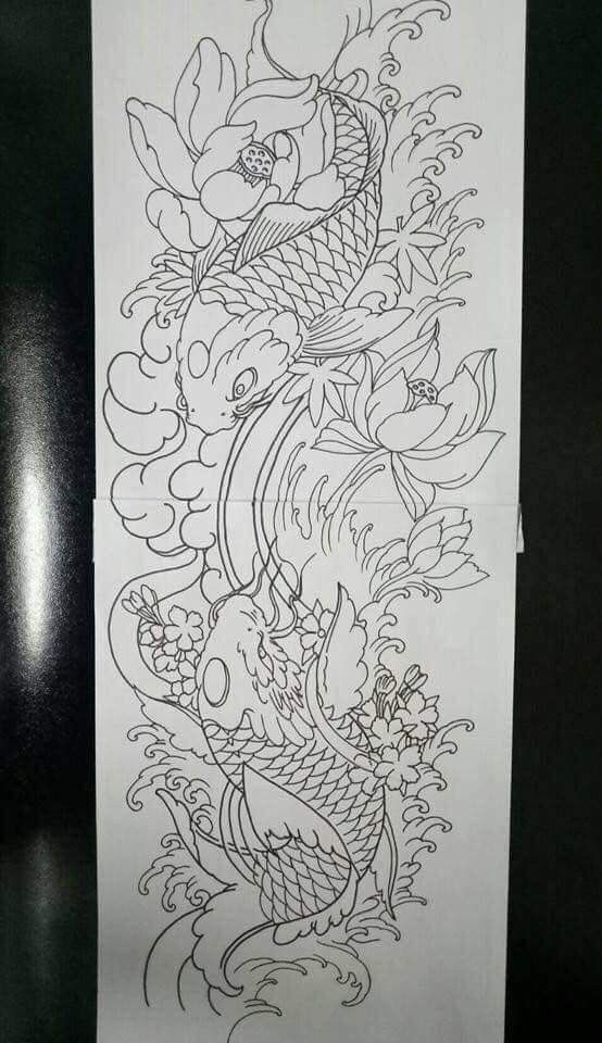 a drawing of a fish and flowers on a piece of paper with some ink in it