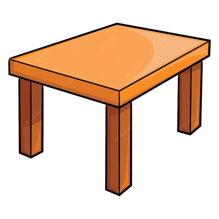 an orange wooden table with two legs and one leg missing the top, on a white background