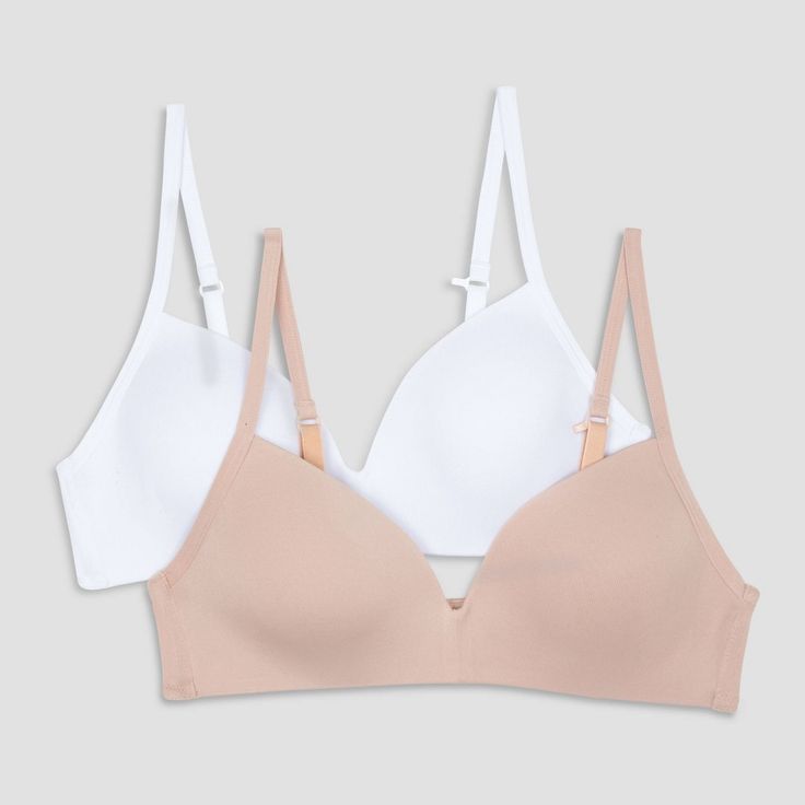 Get your little ones ready for the day with the Hanes 2pk Wire Free Bra - Beige/White. This adorable set of two bras provide comfort and support with their molded cups without ever restricting movement. With no more wires to worry about, kids can feel secure and won’t have to worry about awkward adjustments or uncomfortable pinching – just fun and freedom throughout their day. Whether it’s for playtime or school time, this Hanes wire free bra set is sure to please. Bras For Teens, Wire Free Bra, Crop Bra, Construction Details, Gray Sports Bra, Bra Cup, Racerback Bra, Bra Set, Bra Cups