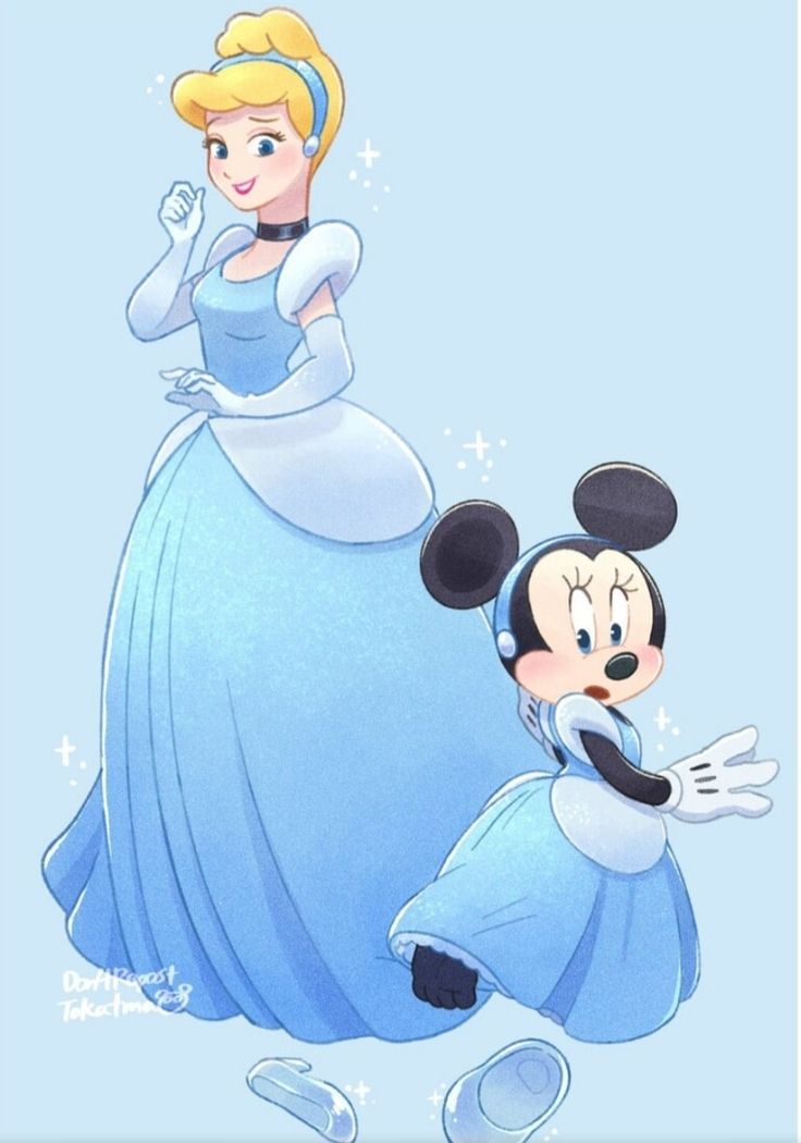 the princess and mickey mouse are dressed in blue