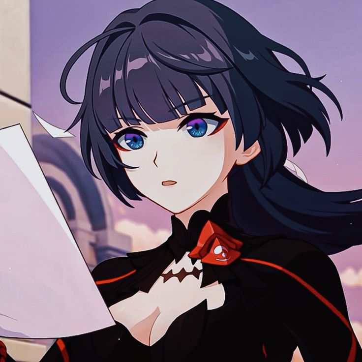 an anime character with blue eyes holding a piece of paper