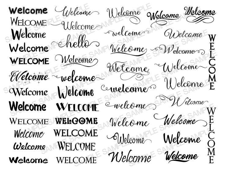 a large set of welcome signs with the words welcome and welcome written in cursive writing