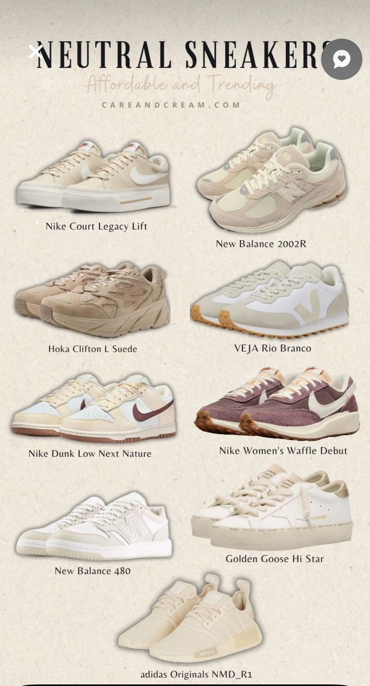 Cute Trainers Women, Tan New Balance Outfit, Nike Sneker, Best Nike Sneakers Women, Neutral Everyday Shoes, New Balance Nude Sneakers, White And Beige Sneakers, New Balance Shoes Woman, New Balance Styling