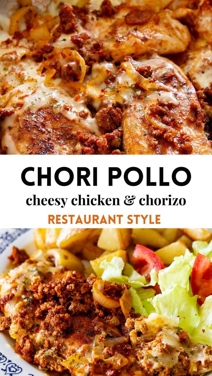 collage of chori pollo with text overlay Chori Pollo Recipe, Chorizo Recipes Mexican, Chirozo Recipes, Chori Pollo, Refried Beans Mexican, Authentic Mexican Chicken Recipes, Chorizo Recipes Dinner, Mexican Red Rice, Beans Mexican