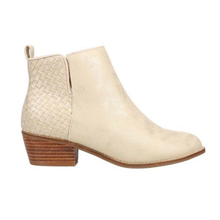 The Half N Half Booties feature a faux leather upper with a woven heel panel and metallic detailing, complete with a side zipper for easy entry that meets you halfway. Size: 9.  Color: Gold.  Gender: female.  Age Group: adult. Low Heel Booties, Cowboy Ankle Boots, Gold Shoes, Waterproof Shoes, Winter Boots Women, Black Leather Boots, Thigh High Boots, Black Ankle Boots, Ankle Booties