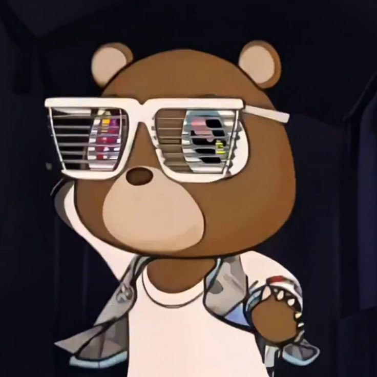 a cartoon bear wearing sunglasses and holding a cell phone