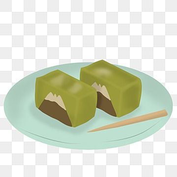 two pieces of green food on a plate with chopsticks, illustration png and psd