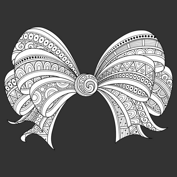 a black and white drawing of a bow with intricate designs on the side, against a dark background