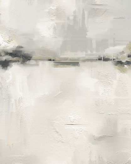 an abstract painting with white and grey colors