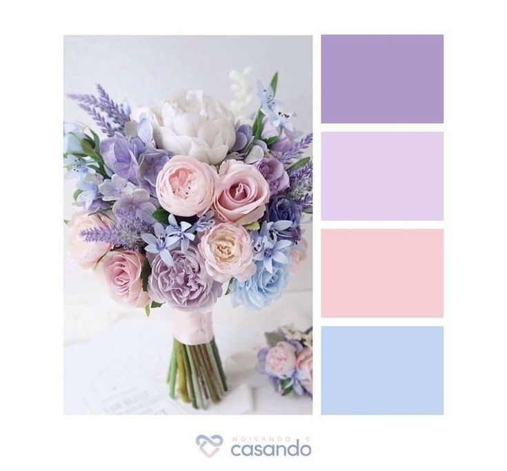 Light Blue Purple And Pink Wedding, Wedding Flower Inspiration Color Schemes, Pink Purple And Blue Wedding Colors, Purple Pink Blue Wedding Theme, Lavender Pink And Blue Wedding, Pink Blue And Purple Wedding Theme, Pastel Pink And Purple Wedding Theme, Purple Engagement Decor, Light Purple Wedding Decor