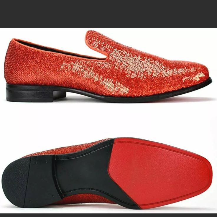 Mens Loafers Burnt Orange With Sequins Party Dress Shoes With Rubber Sole And Slip-on Fit, Party Dress Shoes With Rubber Sole Slip-on, Party Loafers With Rubber Sole, Party Loafers With Rubber Sole And Flat Heel, Casual Party Loafers With Leather Sole, Casual Party Loafers With Almond Toe, Party Slip-ons With Leather Sole And Round Toe, Party Slip-on Loafers With Rubber Sole, Orange Shoes Men