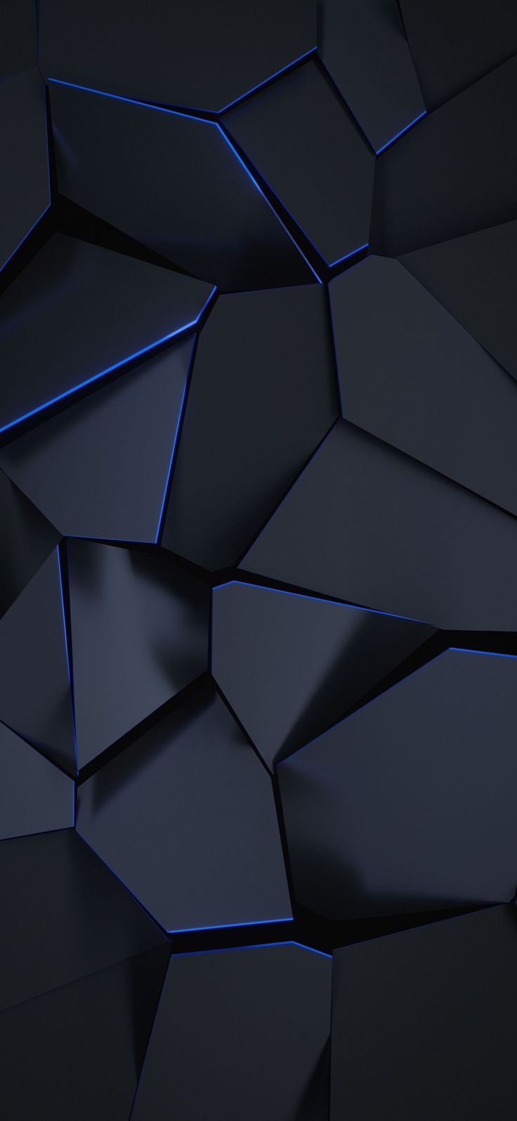 an abstract black and blue wallpaper with hexagonal shapes that appear to be overlapping