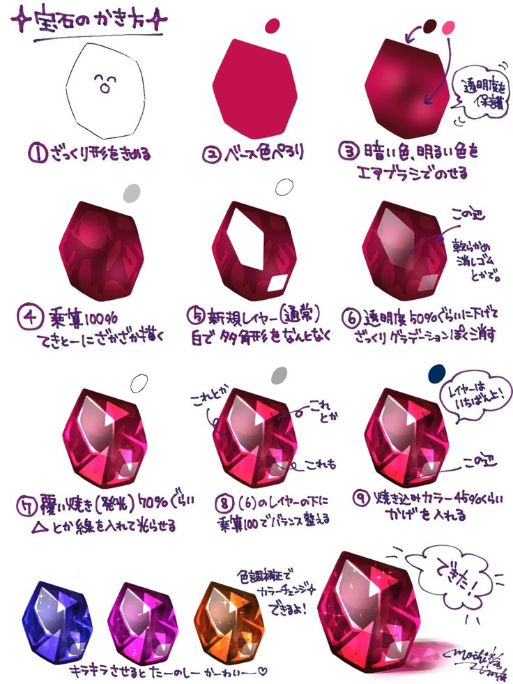 an image of different types of diamonds in various colors and shapes, with instructions on how to use them