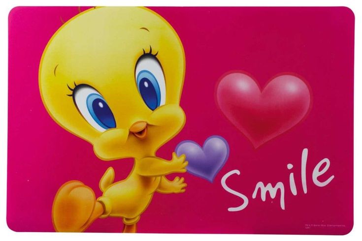 a yellow bird with blue eyes holding a heart on a pink background that says god loves us smile