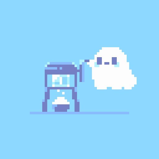 a pixellated image of a ghost and a cell phone