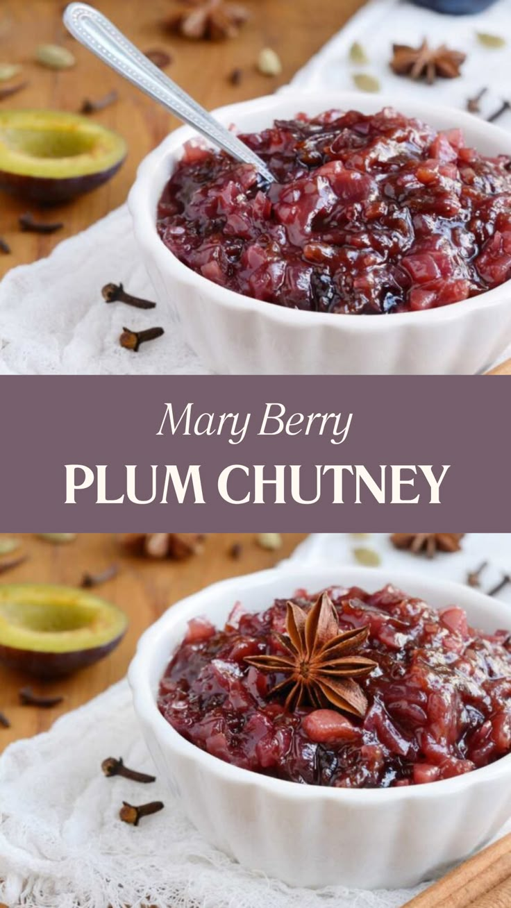 Mary Berry Plum Chutney Stanley Plum Recipes, Spiced Plum Jelly Recipe, Plum Chutney Recipe, Spicy Plum Jam, Plum Chutney Recipe Spicy, Plum Jam With Pectin, Plum Chutney Recipes, Plum Chutney, England Food