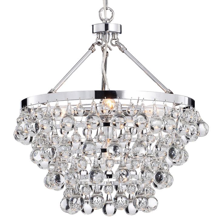 a chrome chandelier with crystal balls hanging from the ceiling