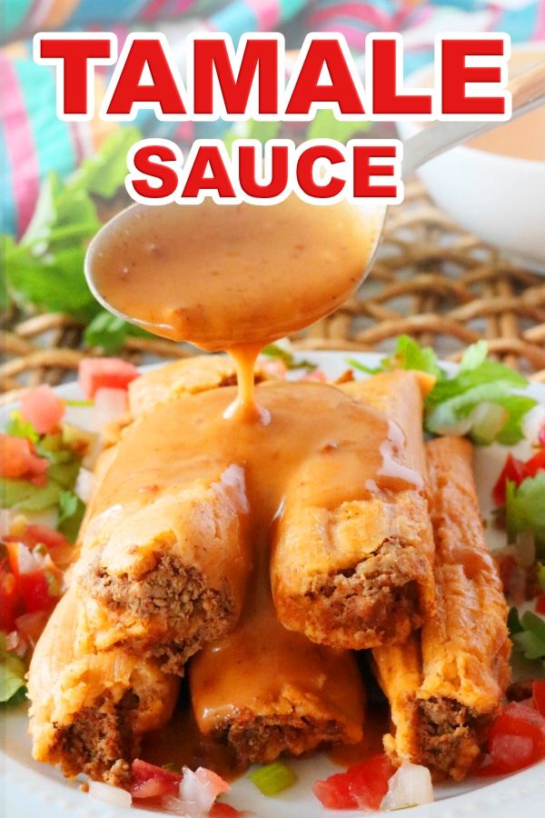 a plate with some food on it and the words tamale sauce in front of it