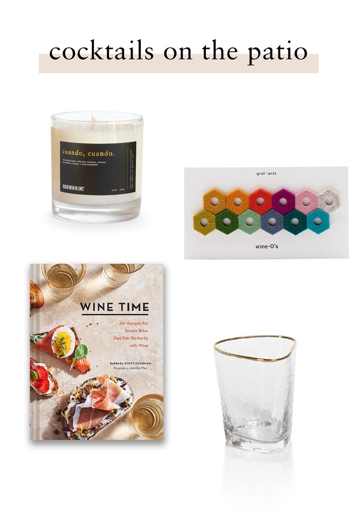 the contents of a candle, wine glass and other items are arranged on a white background