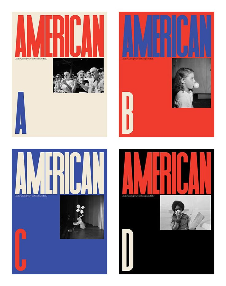 four different types of posters with the words american b, c and d on them