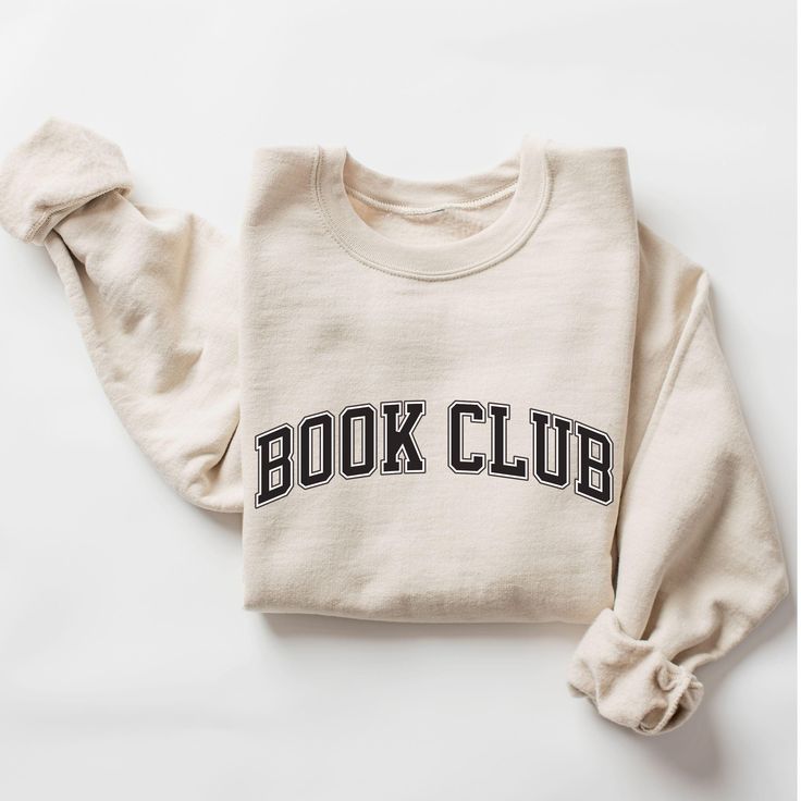 Book Club Sweatshirt, Cute Books Lover Sweatshirt, Gift for Librarian, Books Lover Teacher Gifts, Bookish Sweatshirt, Librarian Sweatshirt  ♥ WHY YOU WILL LOVE YOUR SWEATSHIRT ♥ * Unique cute gift for everyone that is incredibly easy and stress-free to order & receive * Softest quality 50% cotton, 50% polyester with loose fit that runs true to size (unisex) * Extreme comfort with no bulky side seams for great shape and fit that lasts * Collar is ribbed knit, so it retains its shape even after wa Bookish Sweatshirt With Letter Print And Crew Neck, Bookish Cotton Sweatshirt With Letter Print, White Bookish Sweatshirt With Letter Print, Cotton Letter Print Bookish Sweatshirt, Literary Long Sleeve Tops With Letter Print, Literary Tops With Letter Print For School, Literary Style Tops With Letter Print For School, Literary Long Sleeve Cotton Tops, Bookish Long Sleeve T-shirt With Letter Print