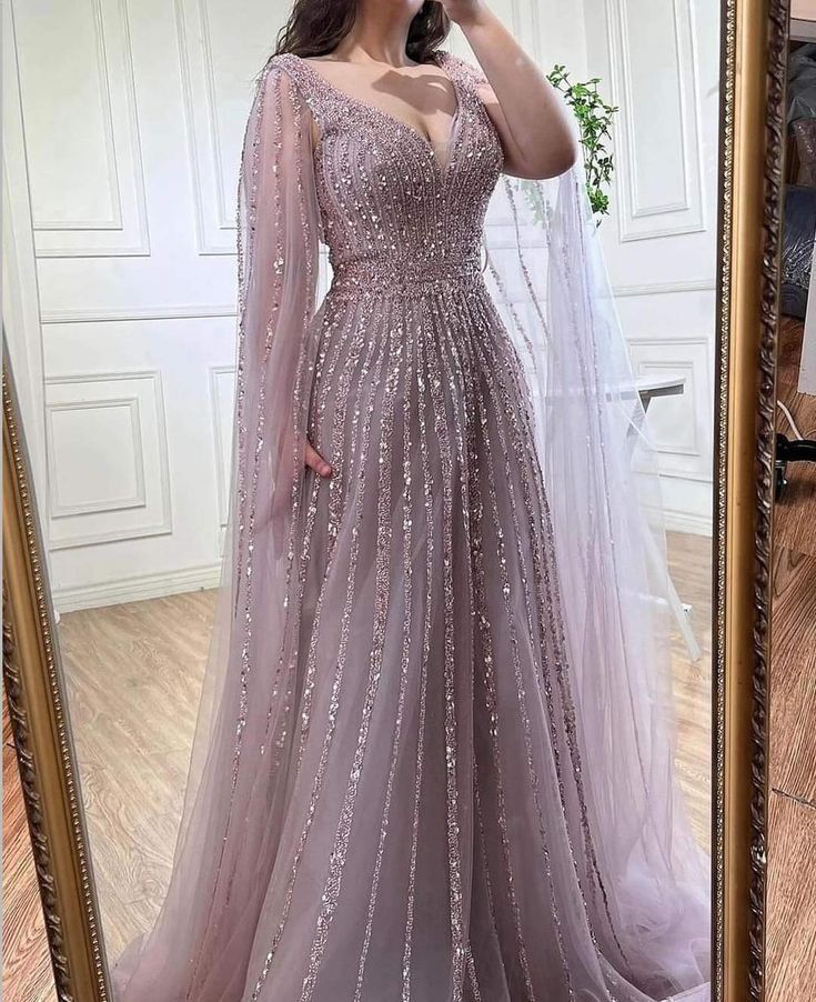 #fashion, #style, #outfitinspiration, #beauty Desi Prom Dresses, Prom Dresses With Cape, Party Wear Gowns, Champagne Evening Dress, Modest Evening Dress, Gowns Dresses Elegant, Dubai Luxury, Long Veil, Fancy Dresses Long