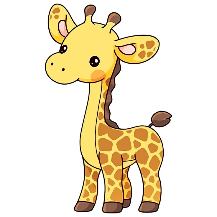 a cartoon giraffe standing with its head turned to the side