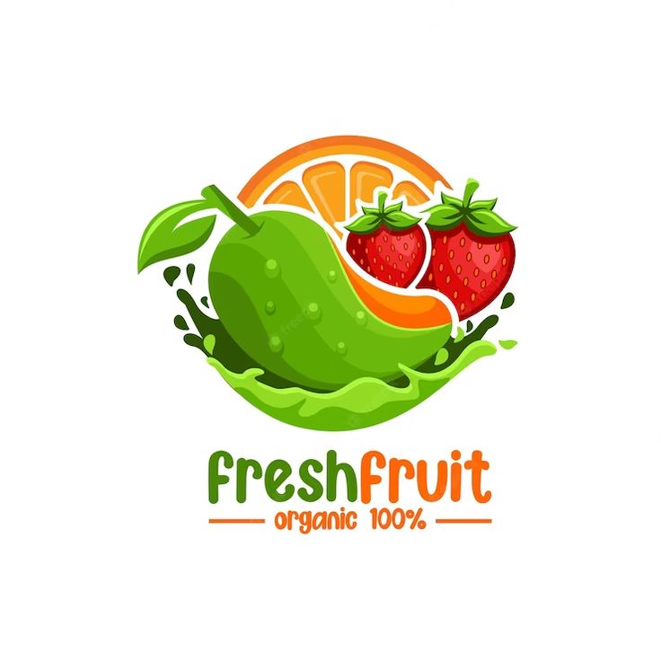 fresh fruit logo with oranges, strawberries and pepper on the top of it