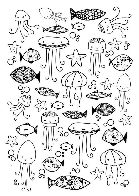 a drawing of different types of sea animals