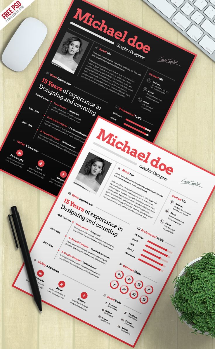 this is an image of a professional cvn resume with red accents on the cover