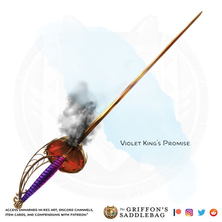 {The Griffon's Saddlebag} Violet King's Promise | Weapon (rapier) : TheGriffonsSaddlebag Griffons Saddlebag, The Griffon's Saddlebag, Griffon's Saddlebag, Rpg Items, Fantasy Items, Dnd Items, D D Items, Dnd 5e Homebrew, Heroic Fantasy