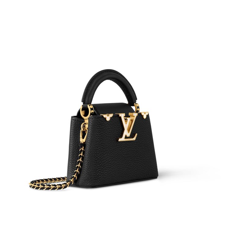 LOUIS VUITTON® - Capucines Nano - Black Collection Of Bags, Designer Hand Bags For Women, Luxury Purses Louis Vuitton, Lv Bag Black, Black Lv Bag, Louis Vuitton Black Bag, Her Gifts, Expensive Presents, Louis Vuitton Bag Black