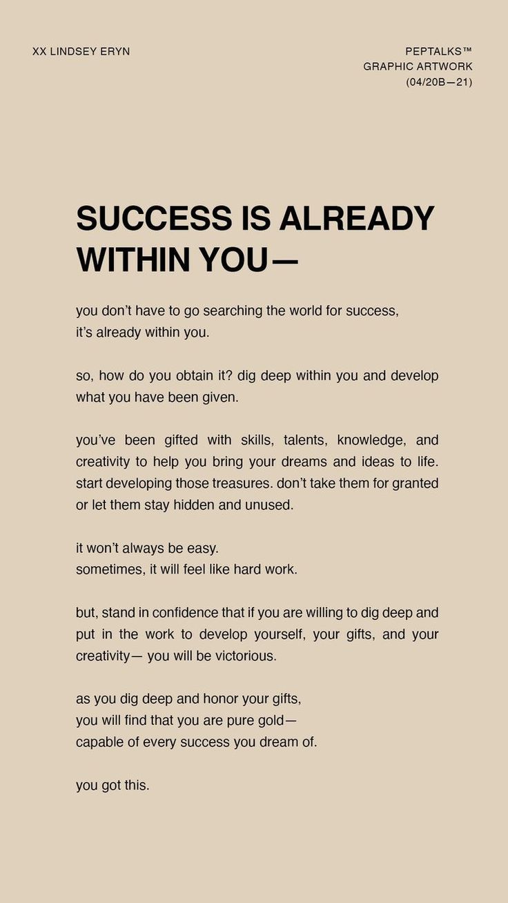 a poster with the words success is already within you