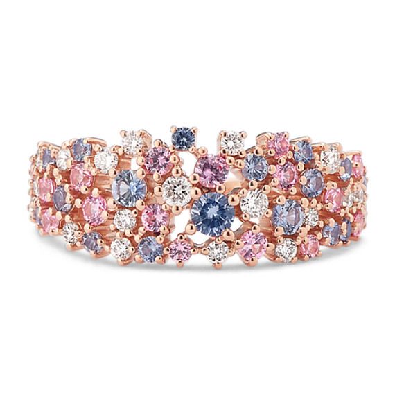 Like a night at the carnival  this gorgeous gemstone ring features cotton candy swirls of natural pink and blue sapphires alongside natural diamonds for an effortlessly fun cluster design. Crafted in quality 14-karat rose gold  this ring is a exciting addition to anyone's jewelry collection. Cluster Gemstone Rings, Fae Jewelry, Blue Wedding Rings, Pink Diamond Ring, Soul Contract, Cluster Design, Natural Gemstone Ring, Pink Sapphire Ring, A Million Dollars