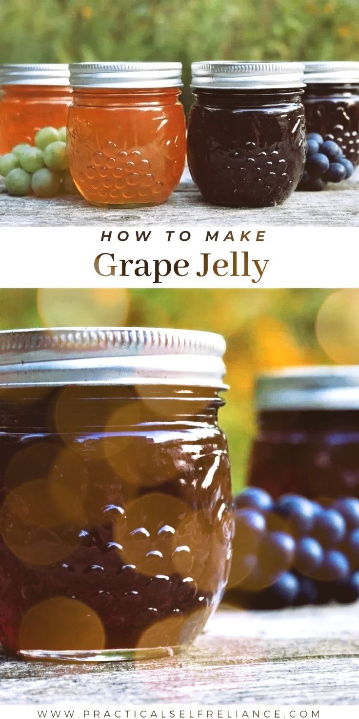 three jars filled with grapes and grape jelly