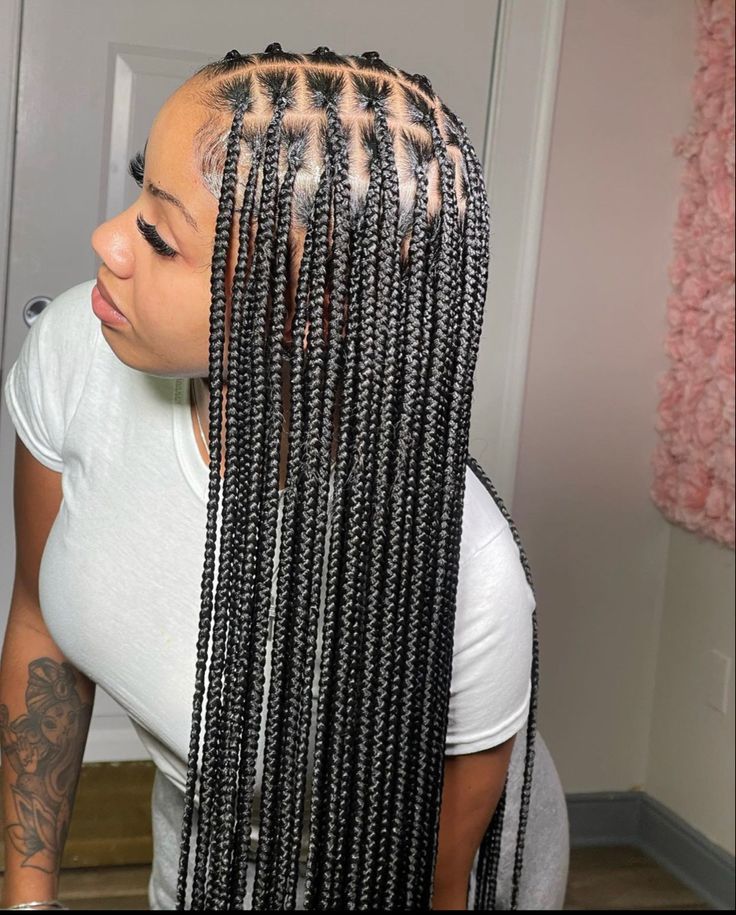 Small Knotless Parting Pattern, Smedium Knotless Braid Parting, Small Knotless Box Braids, School Braids, Small Knotless, Braided Hairstyles For Black Women Cornrows, Braids Ideas, Big Box Braids Hairstyles, Nissan March