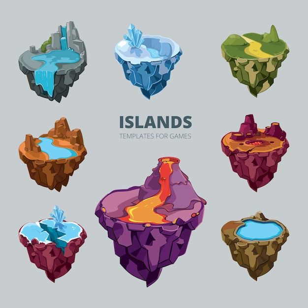 the island is made up of different shapes and colors, including blue, green, red, purple, orange