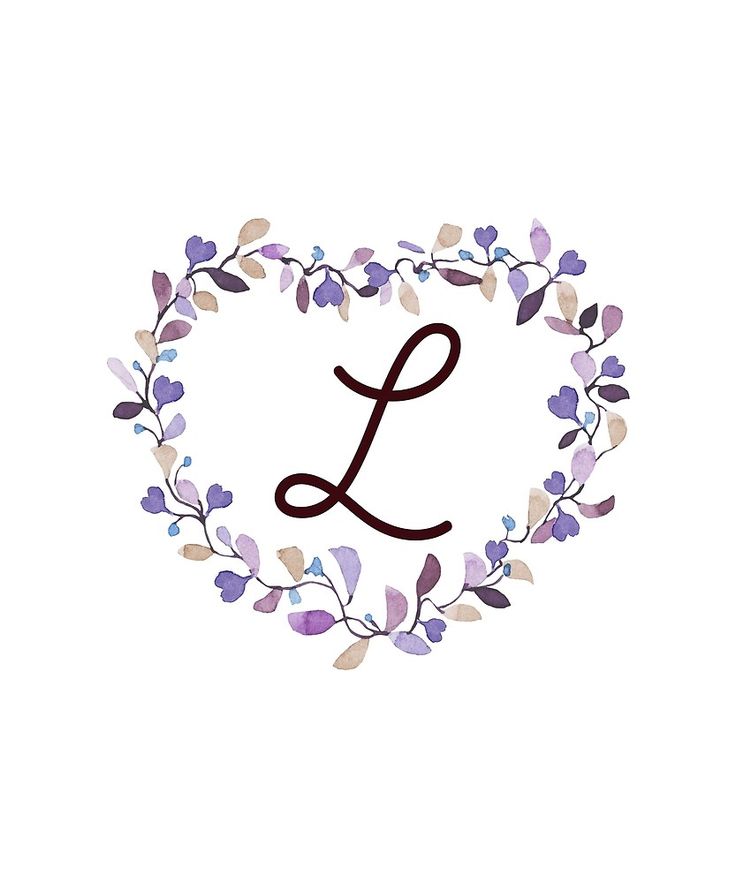 the letter l is made up of leaves and branches with purple flowers on each side