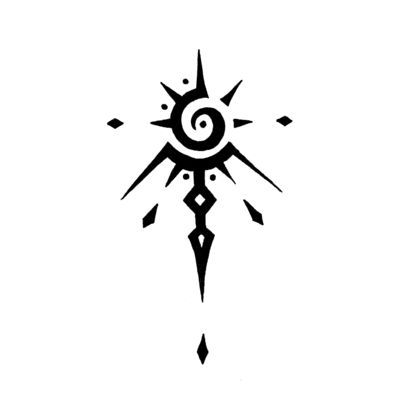 a black and white drawing of a sun with an arrow on it's side