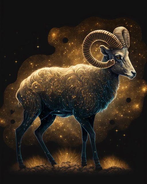 an animal with large horns standing in the middle of a field under stars and dust