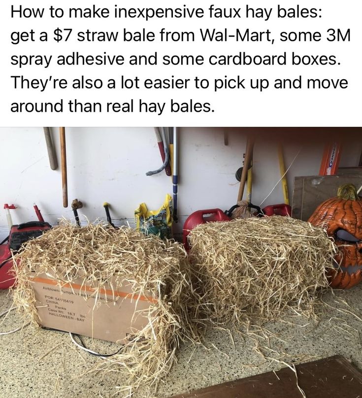 two hay bales sitting next to each other